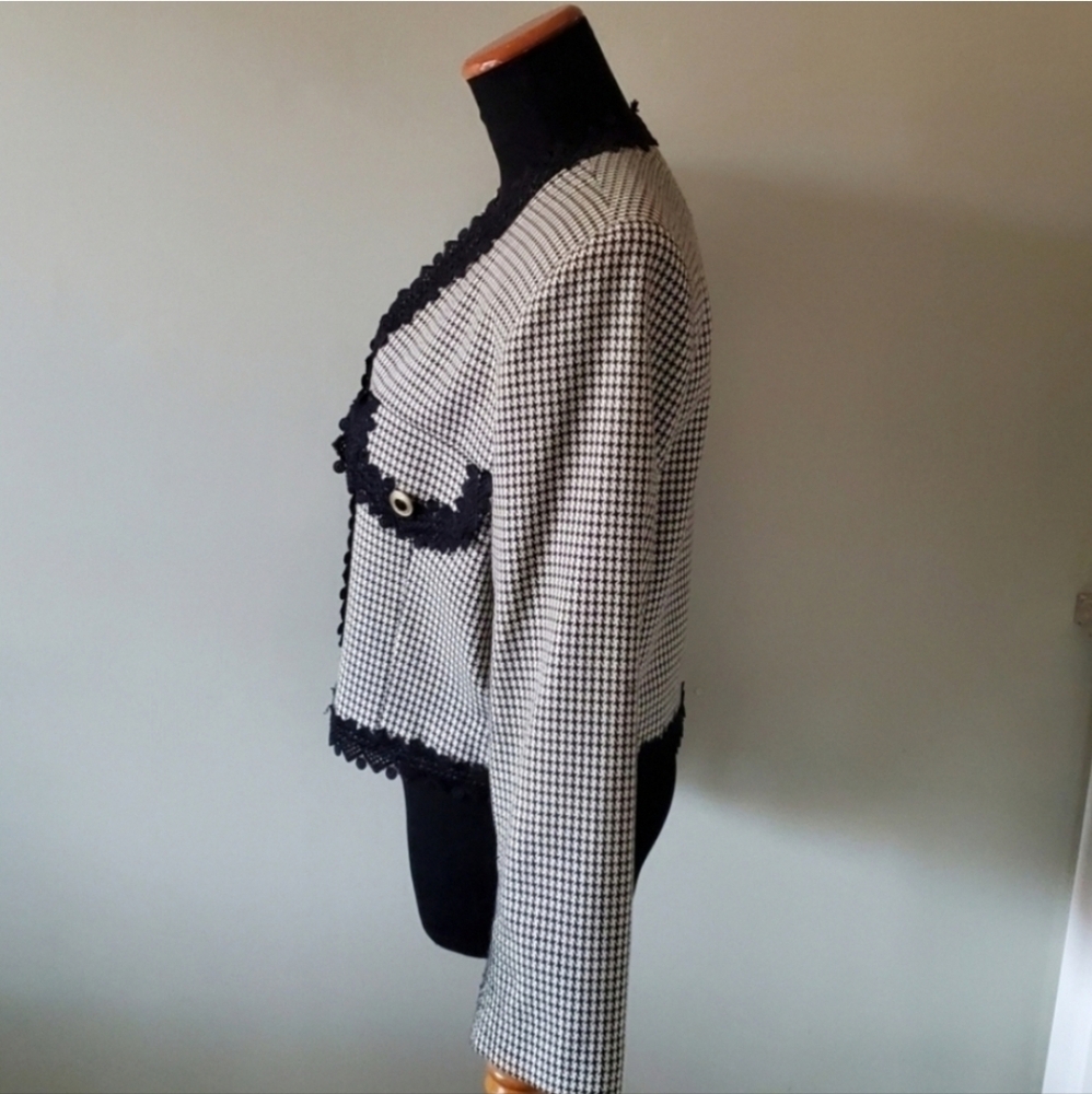 Beechers Brook M Vintage Old Money Timeless Classic Houndstooth Lace Crop Blazer - Picture 9 of 11